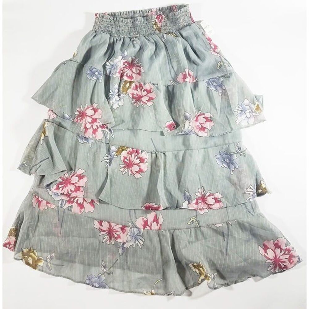 NWT Walter Baker Designer Brand Evon Floral Ruffle Midi Skirt Large Women's